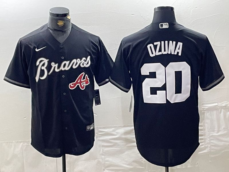 Men Atlanta Braves #20 Ozuna Black Fashion Nike Game MLB Jersey style 4